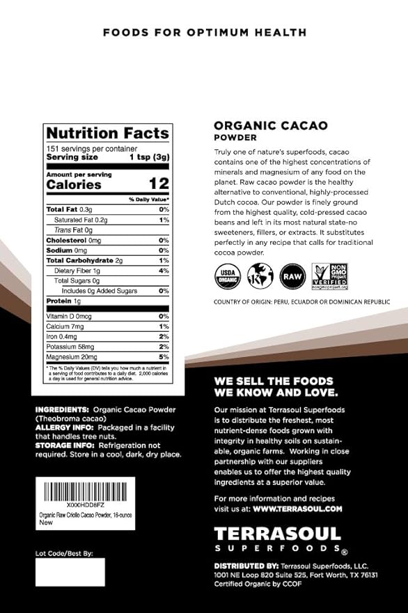 Terrasoul Superfoods Organic Cacao Powder, (3 Pack) - Raw, 3 Lbs