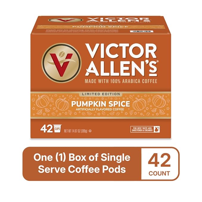 Victor Allen's Coffee Pumpkin Spice Flavored, Medium Roast, 42 Count, Single Serve Coffee Pods for