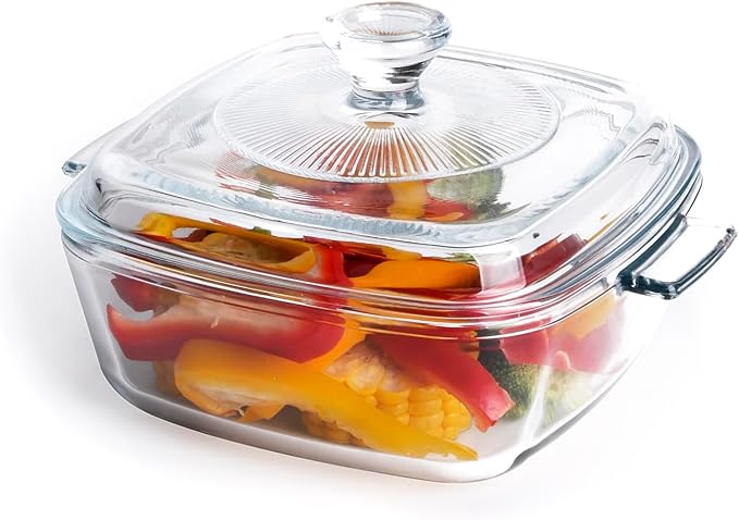 Clear Square Glass Casserole With Lid, Baking Dish With Cover, for Oven, Freezer and Dishwasher