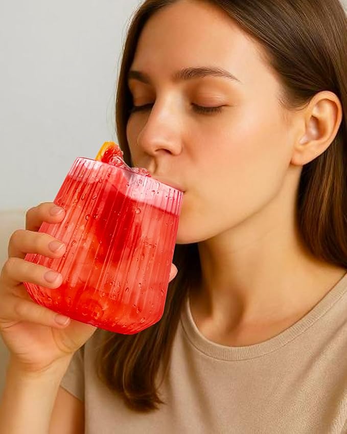 30 Pack Pink Plastic Ribbed Wine Glasses, 14 OZ Origami Stemless Disposable Wine Champagne Whiskey