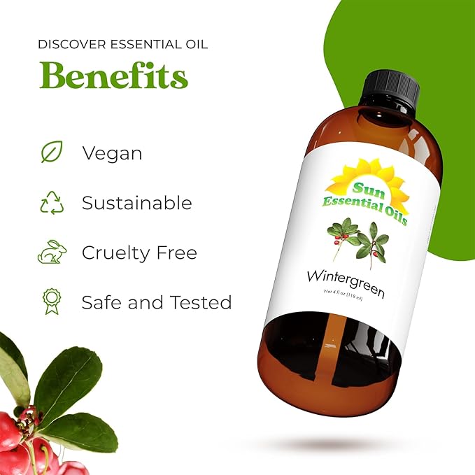 Sun Essential Oils - Wintergreen 4oz Bottle for Humidifier, Diffuser, Aromatherapy, Soap and Candle