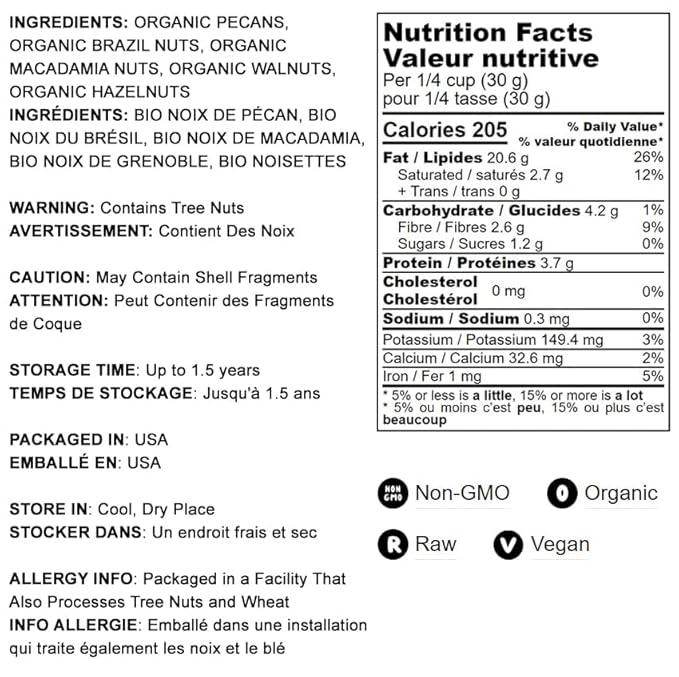 Food to Live Organic Keto Raw Nuts Mix, 8 Ounces ??Snack Contains Non-GMO Brazil Nuts, Pecans