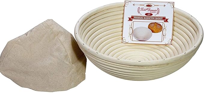 Saint Germain Bakery Premium Round Bread Banneton Basket with Liner - Perfect Brotform Proofing
