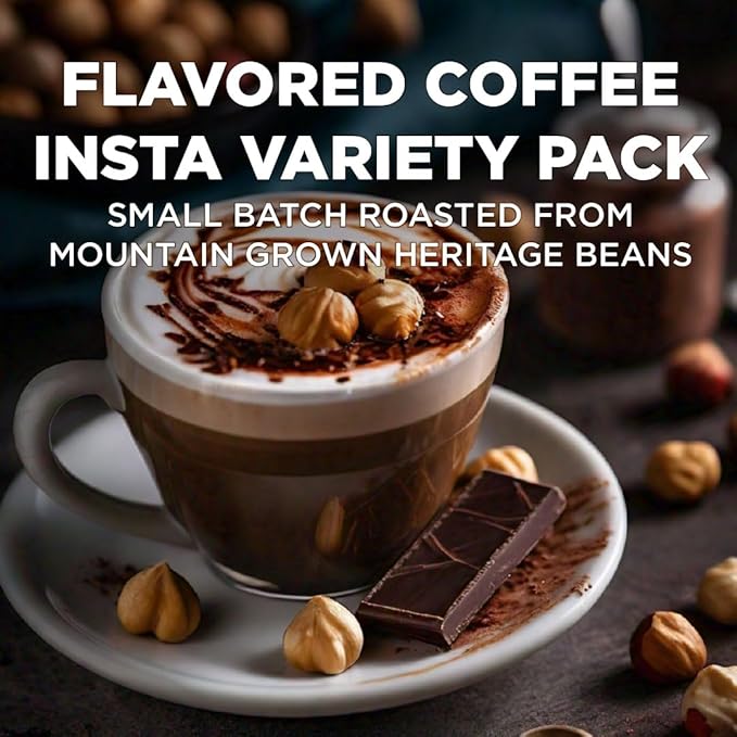 Maud's Flavored Instant Coffee Variety Pack, 48 ct, Caramel, Hazelnut, Raspberry, Vanilla, 100%