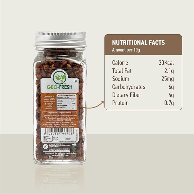 Geo-Fresh Cloves Whole Organic - 1.41 oz (40g) - Organic Cloves Whole - USDA Certified, Non-GMO
