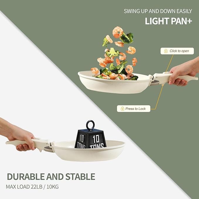 8pcs Ceramic Pots and Pans Set, Non Stick Cookware Set, Detachable Handle Cookware, Induction