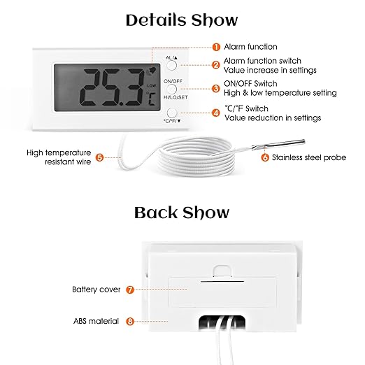 Digital Oven Thermometer -58°F to 572°F/-50°C-300°C, Thermometer with Probe, High Low Temperature