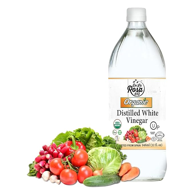 De La Rosa Organic Distilled White Vinegar, Raw & Unfiltered, Kosher for Passover, Vegan & Gluten