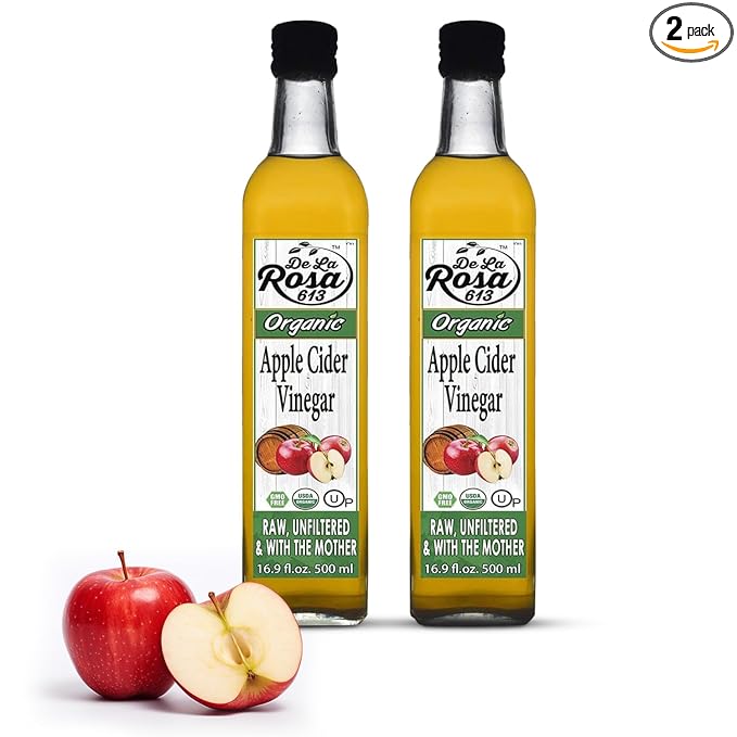 De La Rosa Organic Apple Cider Vinegar, Raw & Unfiltered, Kosher for Passover, Vegan & Gluten Free