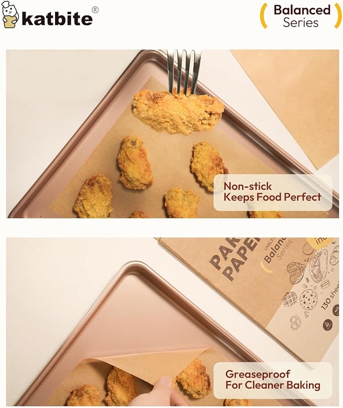 Katbite 130 Pcs Parchment Paper Sheets, 9x13 Inches Unbleached Baking Paper Non-Stick for Gently