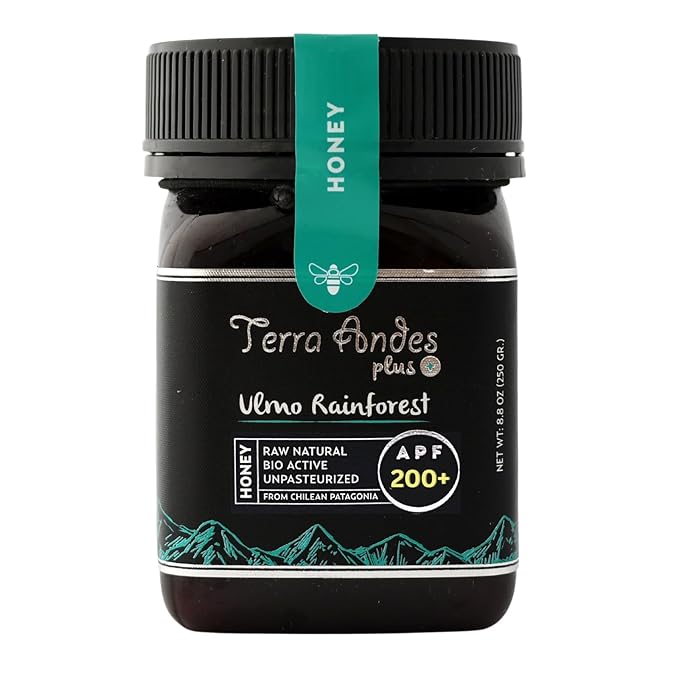 Ulmo Rainforest honey APF 200+ by Terra Andes Plus. Raw natural organic honey. Highest bioactive