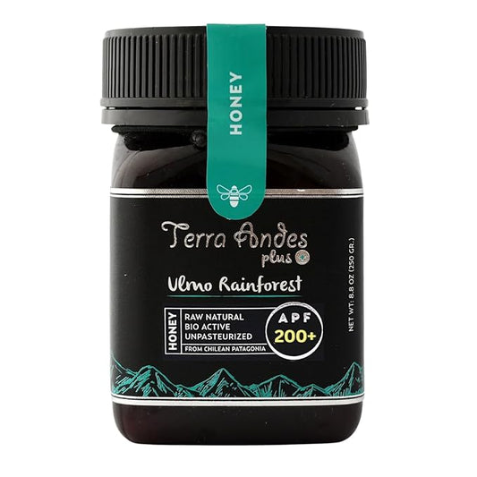 Ulmo Rainforest honey APF 200+ by Terra Andes Plus. Raw natural organic honey. Highest bioactive