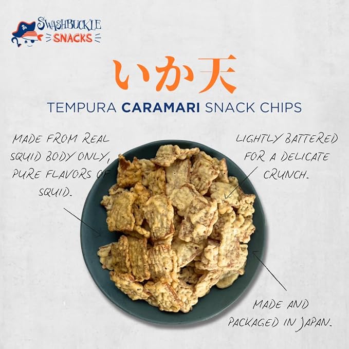 Swashbuckle Snacks Crispy Tempura Calamari Snack Chips Cheese Flavor 5.29oz (150g), Made in Japan