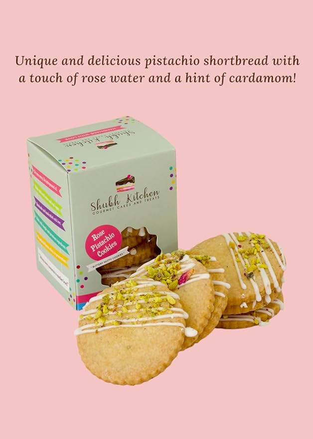 Rose Pistachio Cookies- Gourmet Indian Cookies, 100% Egg-Free & Vegetarian, Handmade with Real