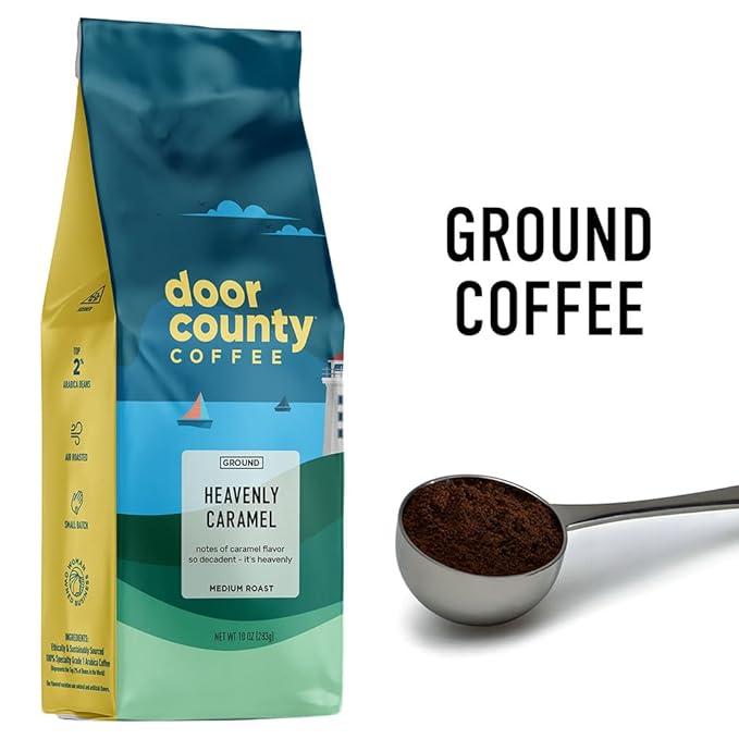 Door County Coffee Heavenly Caramel Flavored Ground - Medium Roast - 10 oz Bag - 100% Specialty