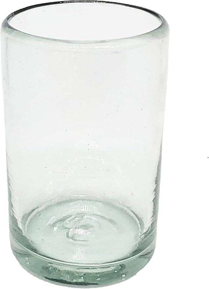 Clear Blown 9 oz Juice Glasses (set of 6) Mexican Handmade Glassware, Recycled Glass, Lead-free