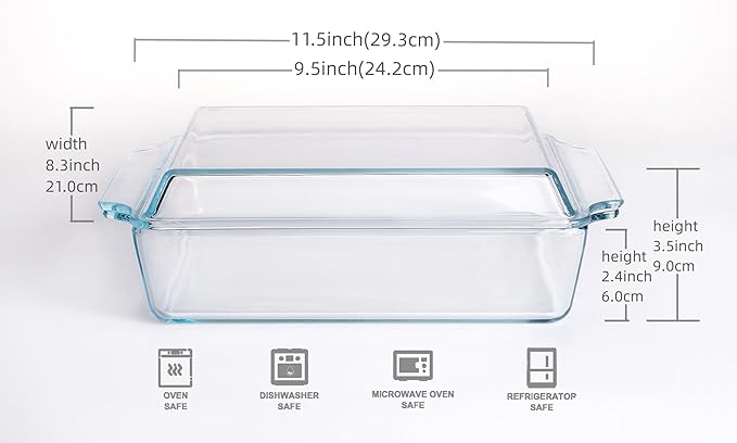 Rectangular Tempered Glass Casserole Dish, Tempered Glass Baking Dish with Glass Cover. Oven