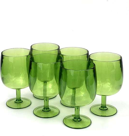 Yalin Set of 6 Unbreakable 12 oz Acrylic Plastic Wine and Water Tumbler Stackable Goblets. (Green