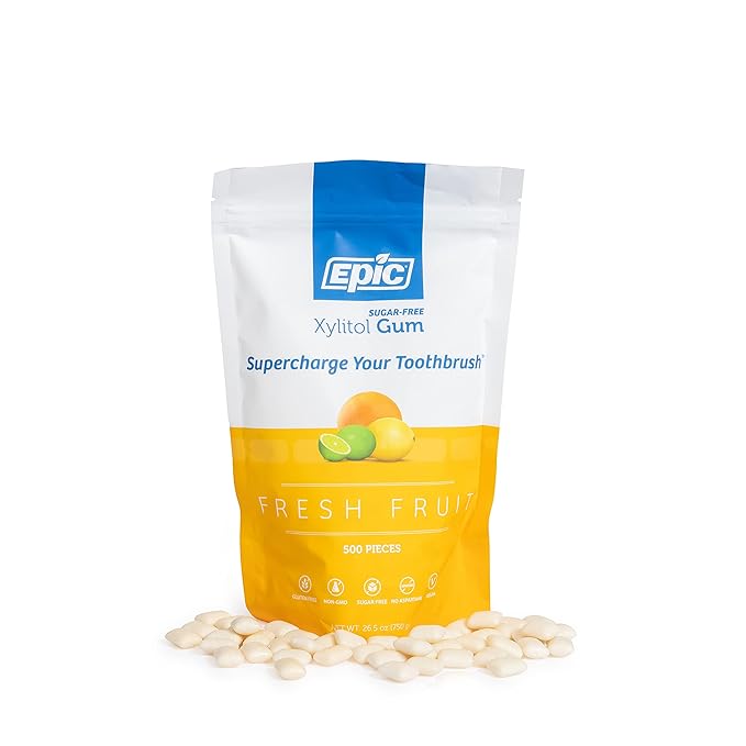 Epic 100% Xylitol Fresh Fruit Chewing Gum - Sugar Free, Aspartame Free Dental Gum - Supports Oral