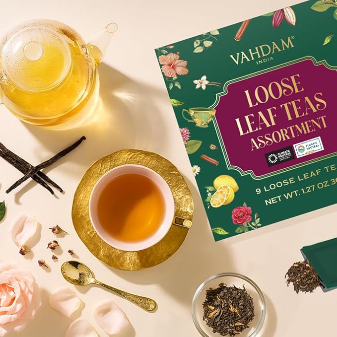 VAHDAM Top 9 Exotic Loose Leaf Herbal Tea Sampler (18+ cups) | No Caffeine | Floral & Fruity Blends