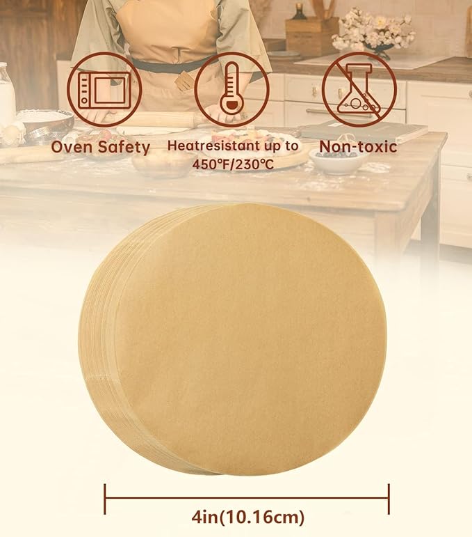 Katbite 200Pcs 4 Inch Parchment Paper Rounds, Unbleached & Non-stick, Precut Parchment Circles for