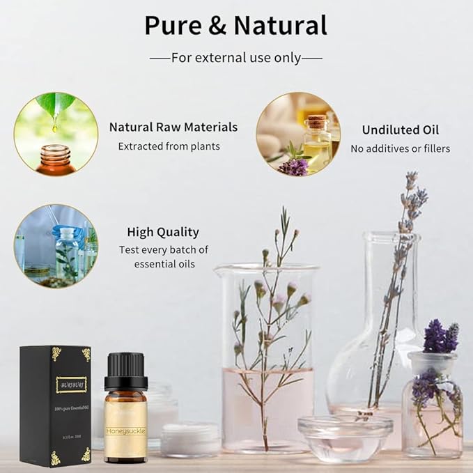 BURIBURI Honeysuckle Essential Oils, 100% Pure, Undiluted, Natural Aromatherapy Honeysuckle Oil for