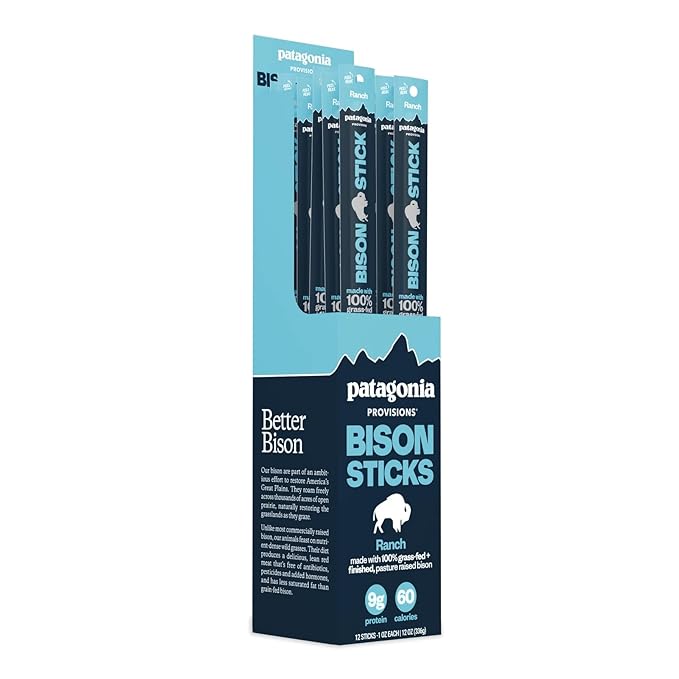 Patagonia Provisions Bison Sticks - Ranch | 100% Grass-Fed, 8g of Protein, 60 Calories | No