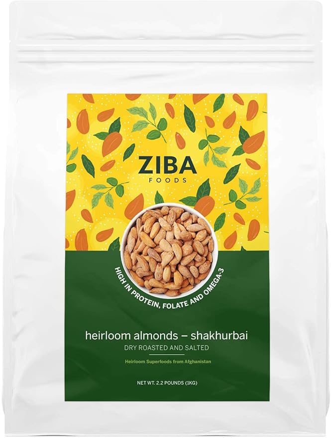 Ziba Foods Heirloom Shakhurbai Almonds | Salted & Dry Roasted Almonds | Non-GMO, Vegan, Gluten Free