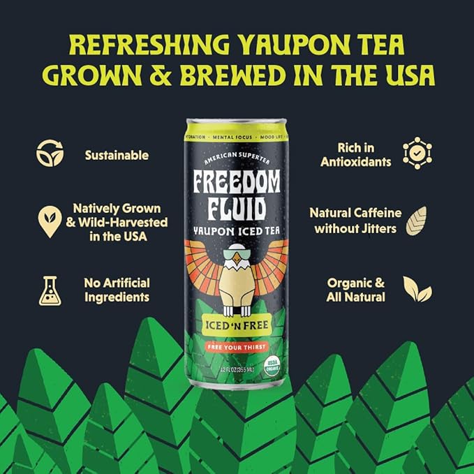 Freedom Fluid Organic Yaupon Iced Tea – Refreshing Lemon | Lightly Sweetened, Low Sugar, Low