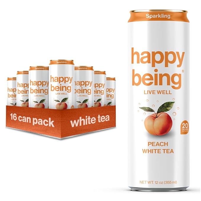 Happy Being Sparkling Nutrient-Rich Peach Rose White Tea – Infused with Turmeric, Elderberry