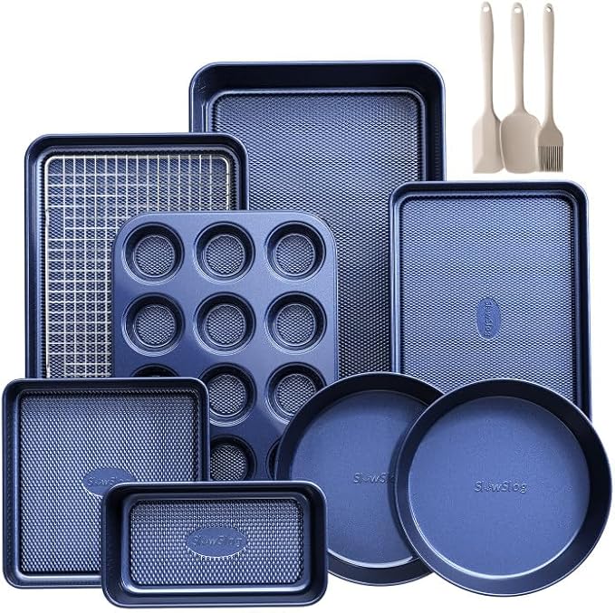 12-Piece Oven Safe Nonstick Bakeware Set with Baking Pan, Cake Pan, Muffin Pan, Loaf Pan, Square