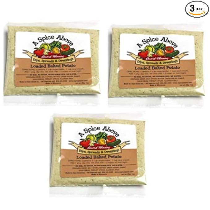 A Spice Above Dips, Spreads, and Dressing Mixed Seasonings Party Packets, 3 Pack (Loaded Baked