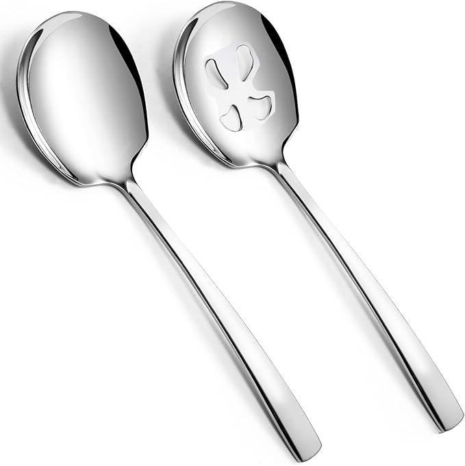 Large Serving Spoons Set Stainless Steel 12 Inch Slotted Spoon and Serving Spoon Serving Utensils