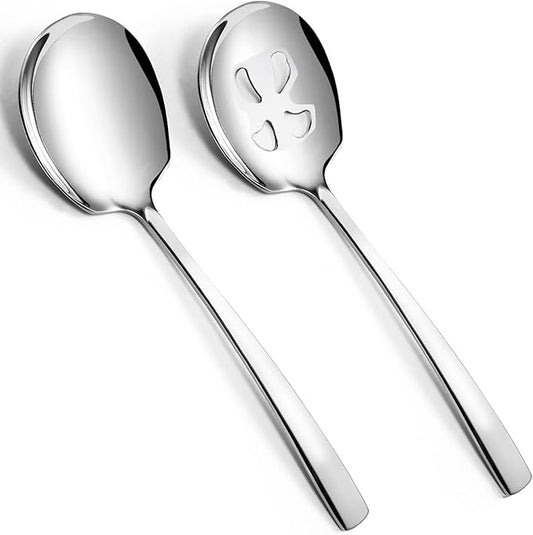 Large Serving Spoons Set Stainless Steel 12 Inch Slotted Spoon and Serving Spoon Serving Utensils