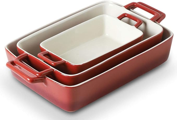 KOOV Bakeware Set, Ceramic Baking Dish, Rectangular Baking Pans Set, Casserole Dish for Cooking
