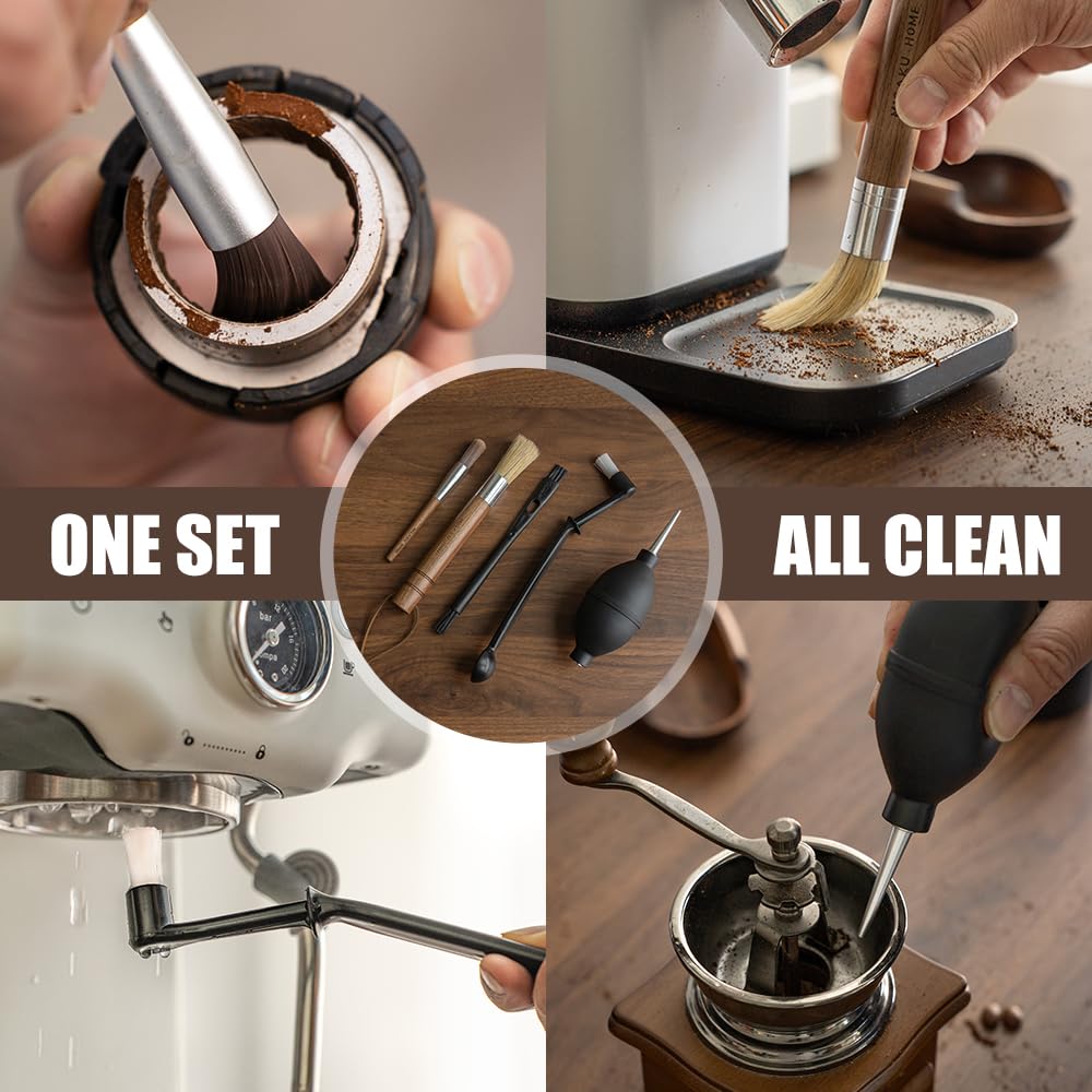 MIGAKU HOME Coffee Grinder Cleaning Kit - 5Pcs Large Soft Brush, Small Hard Brush, Group Head