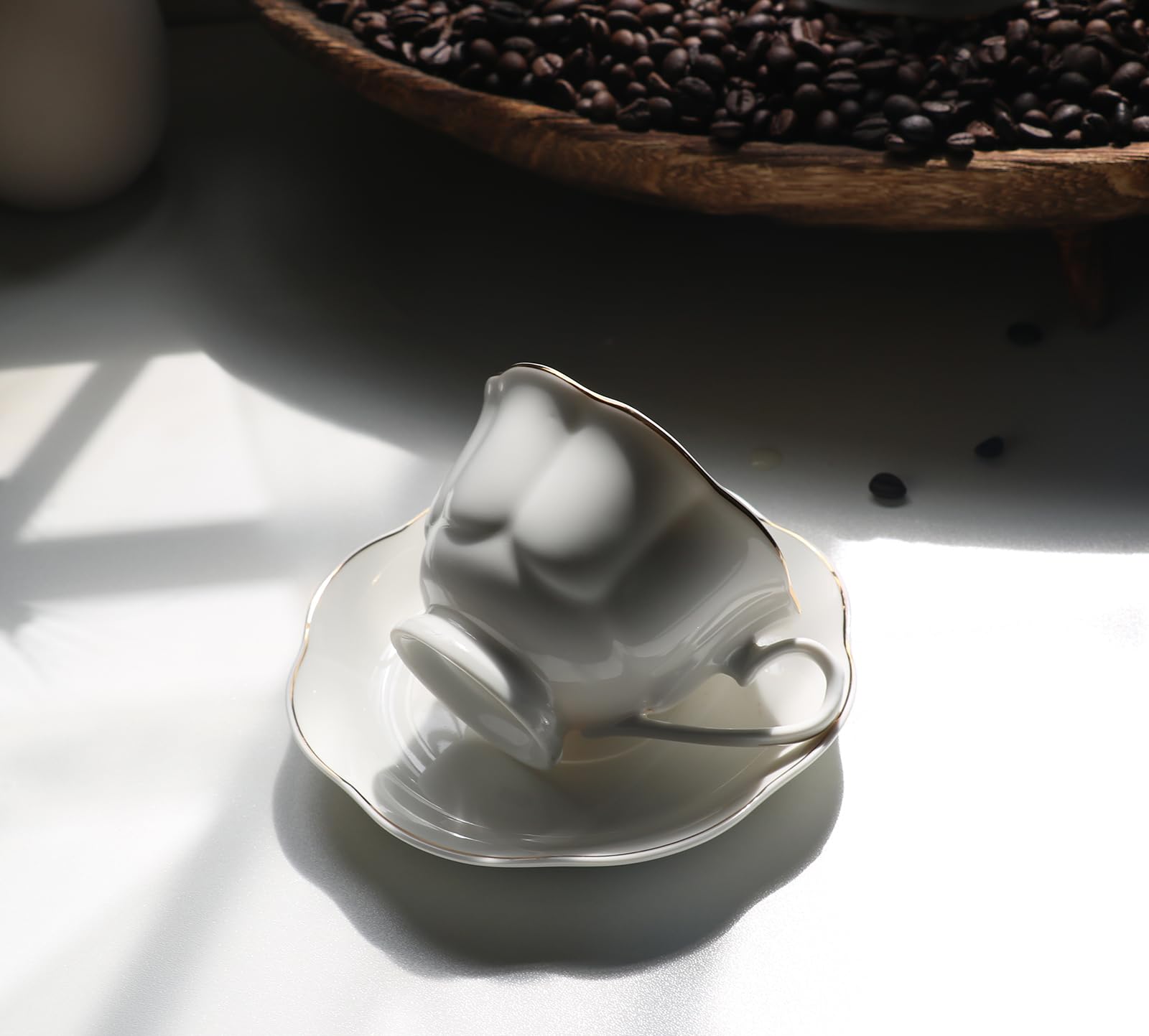 Guangyang 12 Pieces Tea Cup set Fine Porcelain 6oz Cup and Saucer set of 6 for Cappuccino Tea Flat