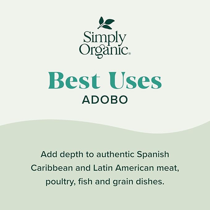 Simply Organic Adobo Seasoning, 4.14-Ounce, Garlic, Onion& Pepper Blend, Add Depth Without Heat To