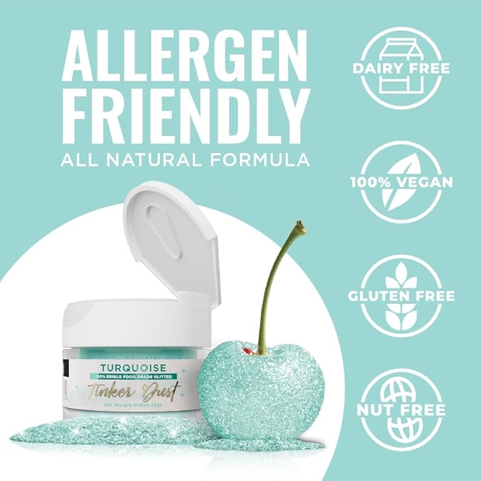 Bakell - Turquoise Tinker Dust (5g, 1x Jar) Edible Glitter for Food, Desserts, and Beverages!
