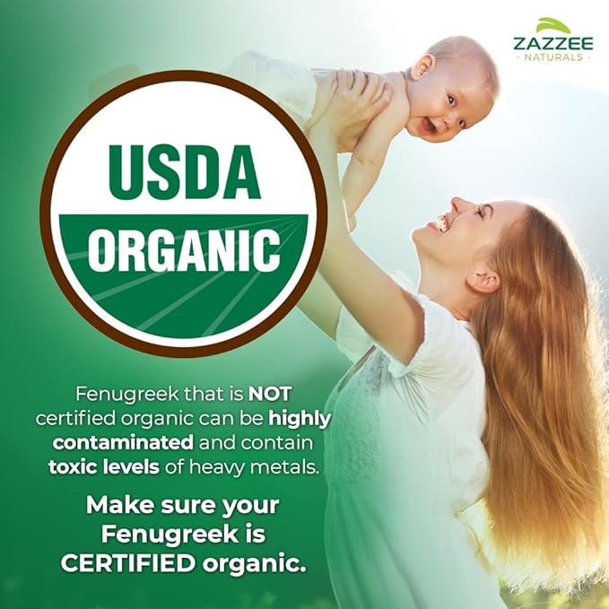 Zazzee USDA Organic Fenugreek 30:1 Extract, 6000 mg Strength, 120 Vegan Capsules, 4 Month Supply