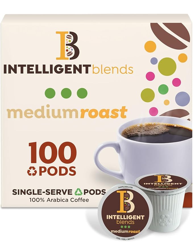 Intelligent Blends Medium Dark Roast Coffee Pods, 100 ct, Recyclable Single Serve Pods – 100%