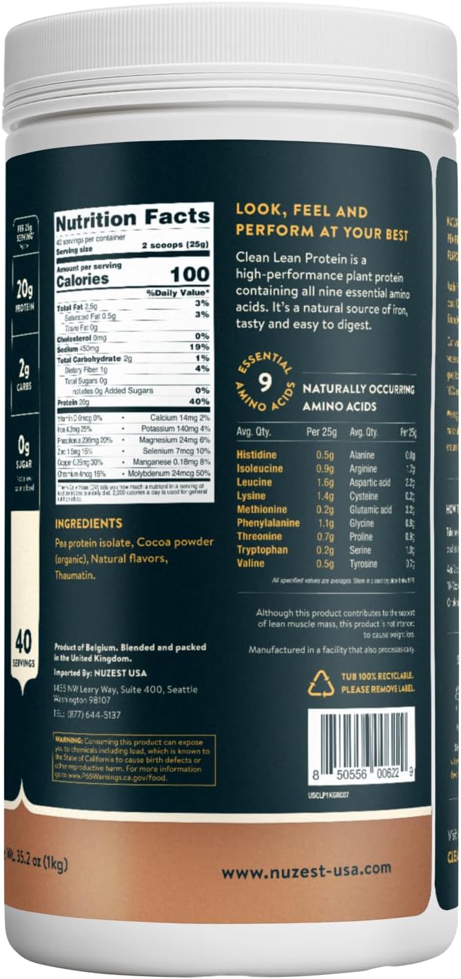 Nuzest - Pea Protein Powder - Clean Lean Protein, Premium Vegan Plant Based Protein Powder, Dairy