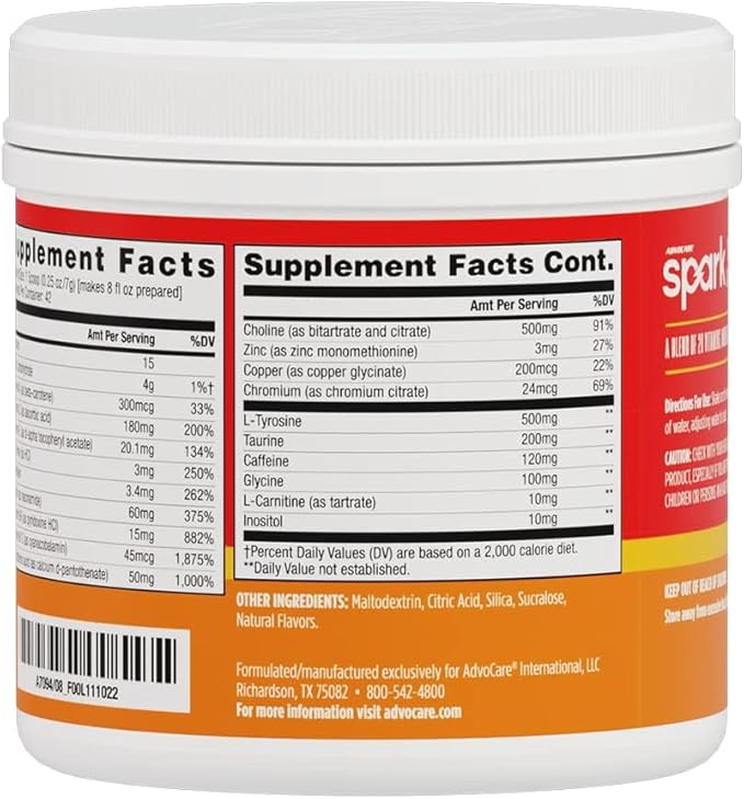 AdvoCare Spark Vitamin & Amino Acid Supplement - Focus & Energy Drink Powder Mix with Vitamin A