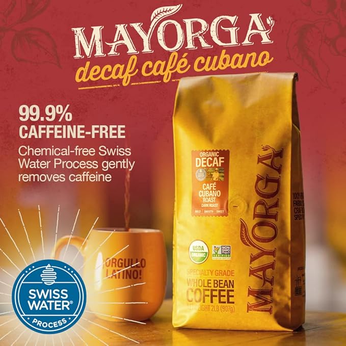 Mayorga Decaf Dark Roast 5lb Bag Cafe Swiss Water Decaffeinated Cubano Roast 100% Arabica Whole