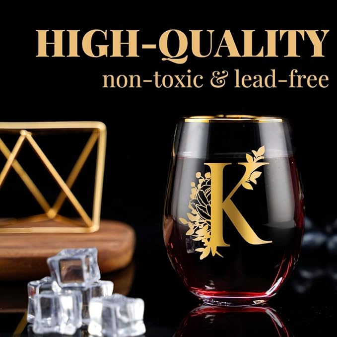 Onebttl Unique Stemless Wine Glasses, Initial Wine Cup for Red or White Wine - 18oz, Monogrammed