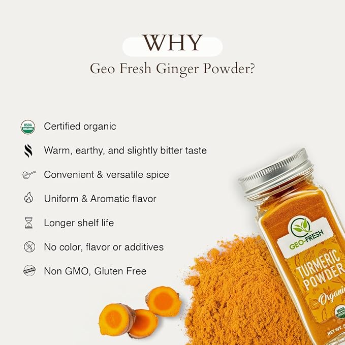 Geo-Fresh Organic Turmeric Powder, 1.76 oz ??Turmeric Powder Organic for Cooking ??USDA Certified