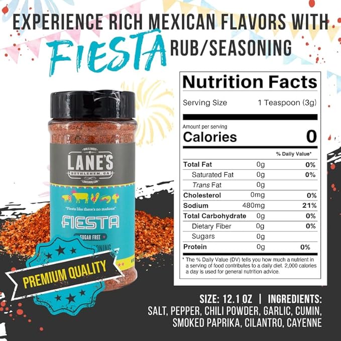 Lane's Fiesta Taco Seasoning Mix, All-Natural Keto Taco Seasoning, Chicken Taco Seasoning Mild, No