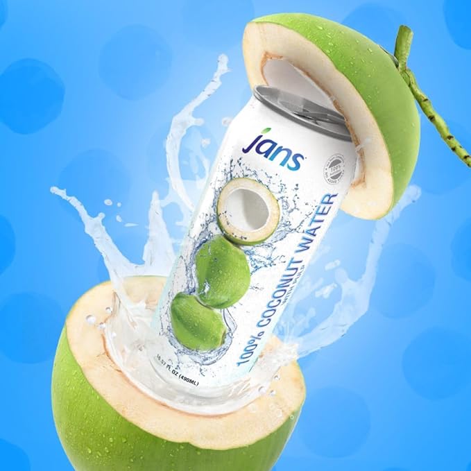 Jans 100% Pure Coconut Water with Real Pulp (12-Pack 16.57 Fl Oz) - No Sugar Added, Non-GMO