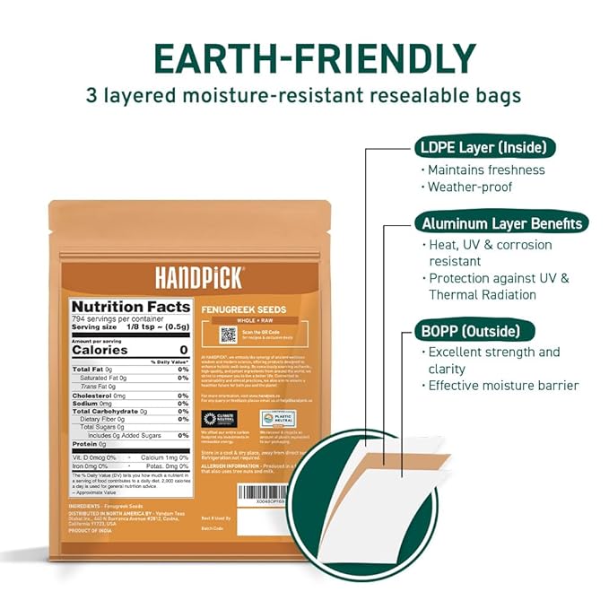 HANDPICK Fenugreek Seeds (14oz) ALL NATURAL Fenugreek - Indian Origin Whole Methi Seeds (Trigonella