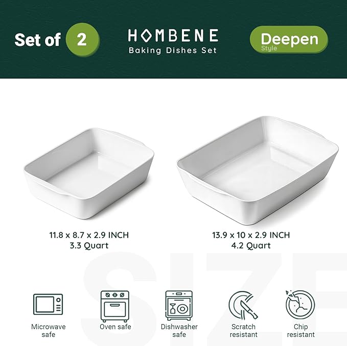 Ceramic Baking Dish Set for 2, Casserole Dish，Ceramic Baking Pan, Bakeware for Baking, Kitchen